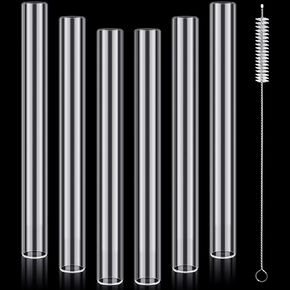 6 Pcs Borosilicate Glass Tube 12mm OD 2mm Thick Glass Blowing Tubes with Cleaning Brush (Clear,10 Inch)
