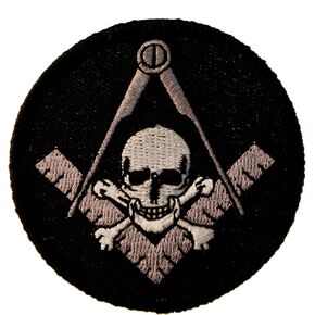 Widow's Son Skull & Crossbones Square & Compass Round Embroidered Masonic Patch - [Black, Grey & White][3'' Diameter]