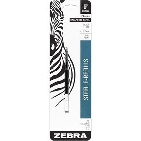 Zebra Pen F-Series Stainless Steel Ballpoint Pen Refill, Fine Point, 0.7mm, Black Ink, 1-Pack