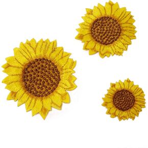 Honbay 3PCS Sunflower Embroidery Patches Iron On and Sew On Patches Applique Flower Clothing Badge for Jeans Jacket Hat Clothing Decoration (3 Size)