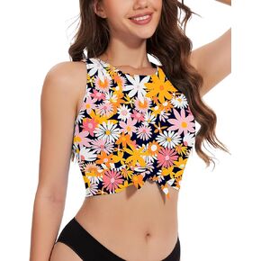 WOWENY High Neck Bikini Top Tie Knot Front Crop Top Tankini Swimsuit Swim Tops Only