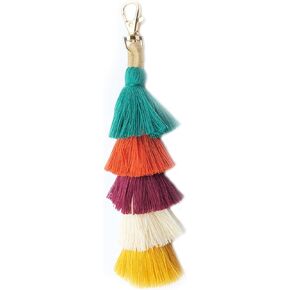 Boho Pom Pom Tassel Keychain Colorful Ball Key Chain Pendant Car Bag Charm