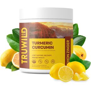TruWild Vegan Turmeric Curcumin Drink Mix Powder w/Organic Curcuminoids Black Pepper Ginger to Support Wellness and Joint Health - All Natural Made in USA – 20 Servings