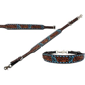 تشالنجر ويسترن تك حزام من الجلد المزين بالزهور ويذبل طوق الثدي 105HR01 in Kuwait