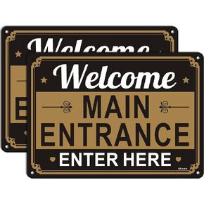 Welcome Main Entrance Enter Here Signs 14 x 10 Inches Welcome Enter Here Signs Main Entrance Signs Enter Here Signs Welcome Signs, Rust Free Aluminum, Weatherproof, Easy to Install, 2 Pack