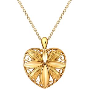 14K Solid Gold Heart Necklace for Women Heart Pendant Heart Jewelry Gifts Real Gold Gifts for Her Christmas 16" + 2"