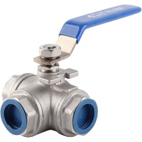 WALFRONT 3-Way Pipe Ball Valve 3/4"NPT Female Thread Valve 304 Stainless Steel Full Port with Handle for Water Oil Gas