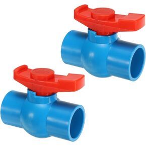 PATIKIL 40mm 1-1/2" ID PVC Ball Valve, 2 Pack Socket Type Shut-off Valve with Easy to Rotate Handle for Water Flow Control, Blue/Red