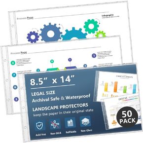 8.5 x 14 Page Protectors, 50Pack, Legal Size Paper Sleeves, Landscape Document Sleeves for 3 Ring Binder, Side Loading