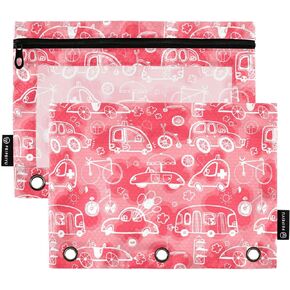 Binder Pouches,Red Glitter Pencil Pouch for 3 Ring Binder 2 Pack Clear Pencil Bag with Zipper for Office School Supplies
