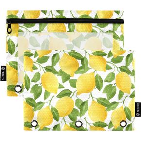Binder Pouches,Cute Cartoon Heart Strawberry Pencil Pouch for 3 Ring Binder 2 Pack Clear Pencil Bag with Zipper for Office School Supplies