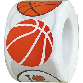 500 Pieces Basketball Labels Roll Stickers - Basketball Sport Party Supplies Decorations Favors Jar Containers Letter DIY Sticker Labels Decals