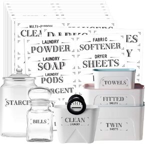 Hebayy 242 pcs Laundry Room, Linen Closet & Office Labels, 220 Pre-Printed Waterproof Oil&Tear Resistant Removable Stickers, 22 Blank Ones, No Residue for Home Office Craft Room Organization