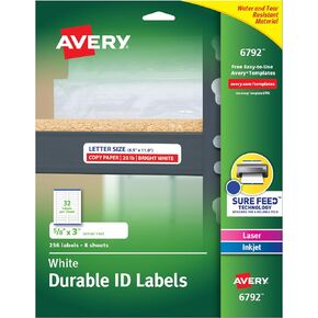 Avery Durable ID Labels, Permanent Adhesive, 5/8 x 3, Pack of 256 (6792)