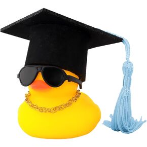 wonuu Car Dashboard Decor Graduation Hat Rubber Duck, Car Ducks Ornaments with Mini Hat Necklace Sunglasses Scarf (Black)