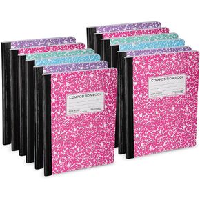 Wide Ruled Composition Notebook, Wide Ruled Notebooks Wide Ruled Composition NoteBook Paper, Lined Note book - 9-3/4" x 7-1/2" - Durable Marble Covers - 100 Sheets/200 Pages - Assorted Colors (12 Pack)