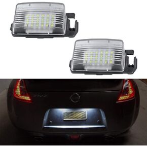 Gempro 2Pcs LED License Plate Light Lamp Assembly Replacement For Nissan 350z 370z GT-R Cube Leaf Sentra Versa 5D/4D Infiniti Q60 G35 G37 G25, Powered by 18SMD Xenon White LED Lights