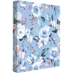 WAVEYU Cute 3 Ring Binder 1 Inch Ring with Letter Size Interior Pockets for School Office Supplies, Blue Flower