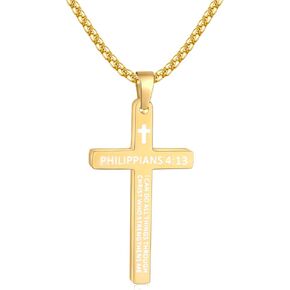 Fiusem Bible Verse Cross Necklace for Men Boys, Stainless Steel Mens Necklace, Black/Gold/Silver Tone Cross Pendant for Men Boys