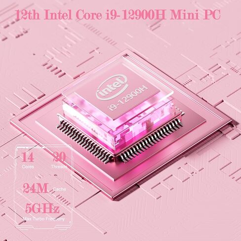 كمبيوتر صغير للألعاب، Intel i9-12900H & GeForce RTX 3050Ti 8G كمبيوتر صغير، كمبيوتر مكتبي صغير بإضاءة RGB، DLSS 3 - أداء مدعوم بالذكاء الاصطناعي، ذاكرة وصول عشوائي 32 جيجابايت 1 تيرابايت NVMe SSD، شاشة ثلاثية/2.5 جيجا LAN/WiFi 6E، وردي in Kuwait