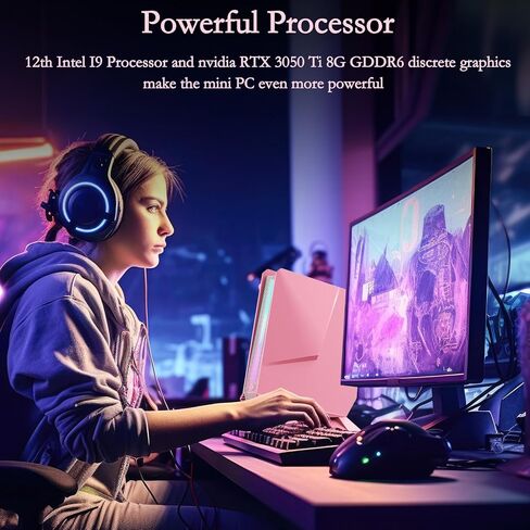 كمبيوتر صغير للألعاب، Intel i9-12900H & GeForce RTX 3050Ti 8G كمبيوتر صغير، كمبيوتر مكتبي صغير بإضاءة RGB، DLSS 3 - أداء مدعوم بالذكاء الاصطناعي، ذاكرة وصول عشوائي 32 جيجابايت 1 تيرابايت NVMe SSD، شاشة ثلاثية/2.5 جيجا LAN/WiFi 6E، وردي in Kuwait