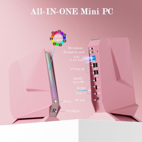 كمبيوتر صغير للألعاب، Intel i9-12900H & GeForce RTX 3050Ti 8G كمبيوتر صغير، كمبيوتر مكتبي صغير بإضاءة RGB، DLSS 3 - أداء مدعوم بالذكاء الاصطناعي، ذاكرة وصول عشوائي 32 جيجابايت 1 تيرابايت NVMe SSD، شاشة ثلاثية/2.5 جيجا LAN/WiFi 6E، وردي in Kuwait