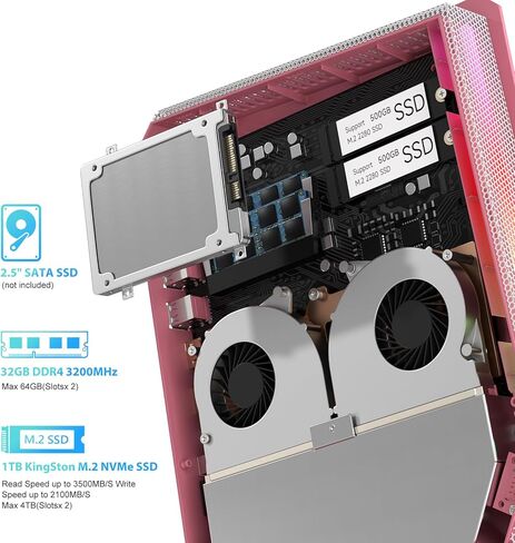 كمبيوتر صغير للألعاب، Intel i9-12900H & GeForce RTX 3050Ti 8G كمبيوتر صغير، كمبيوتر مكتبي صغير بإضاءة RGB، DLSS 3 - أداء مدعوم بالذكاء الاصطناعي، ذاكرة وصول عشوائي 32 جيجابايت 1 تيرابايت NVMe SSD، شاشة ثلاثية/2.5 جيجا LAN/WiFi 6E، وردي in Kuwait