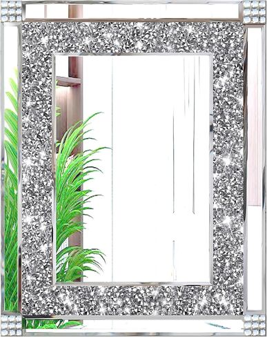 مرآة كريستال كراش دايموند فضية مقاس 30.48 سم × 30.48 سم قطعتان، مرآة زجاجية أنيقة بدون إطار. مرآة معلقة لغرفة النوم والحمام لتزيين الحائط. in Kuwait