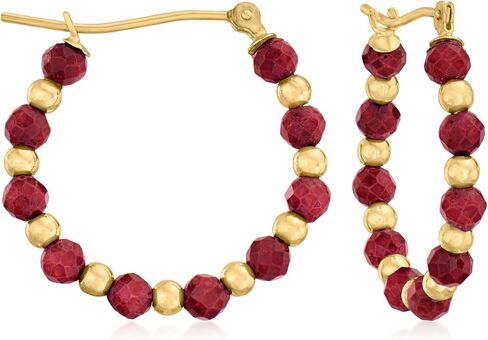 روس سيمونز 4.90 قيراط. t.w. روبي الخرزة هوب الاقراط في 14kt الذهب الأصفر in Saudi Arabia