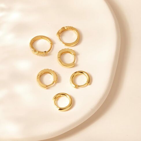 مجموعة أقراط دائرية ذهبية للنساء، أقراط هوجي صغيرة أنيقة عيار 14 قيراط لمجوهرات متعددة خفيفة الوزن لا تسبب الحساسية، أقراط غضروف مكعبة مزدوجة ملتوية عصرية للفتيات المراهقات 3 أزواج in Kuwait