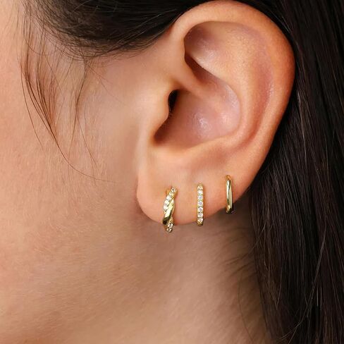 مجموعة أقراط دائرية ذهبية للنساء، أقراط هوجي صغيرة أنيقة عيار 14 قيراط لمجوهرات متعددة خفيفة الوزن لا تسبب الحساسية، أقراط غضروف مكعبة مزدوجة ملتوية عصرية للفتيات المراهقات 3 أزواج in Kuwait