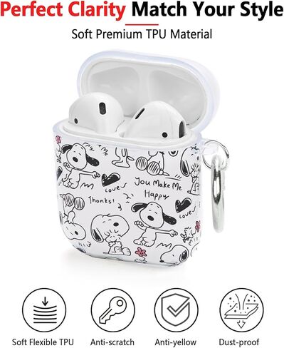 حافظة شفافة لأجهزة AirPods مع سلسلة مفاتيح، تصميم شخصية كرتونية لطيفة، غطاء حماية كامل ناعم من مادة TPU الناعمة لحافظة AirPods الجيل الثاني والأول in Kuwait