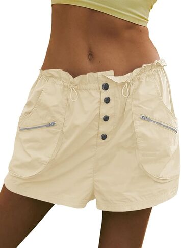 Fisoew Womens Cargo Shorts Relaxed Fit Low Waist Drawstring Hiking Outdoor Shorts with Pockets in Saudi Arabia