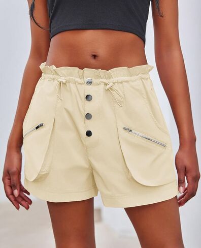 Fisoew Womens Cargo Shorts Relaxed Fit Low Waist Drawstring Hiking Outdoor Shorts with Pockets in Saudi Arabia