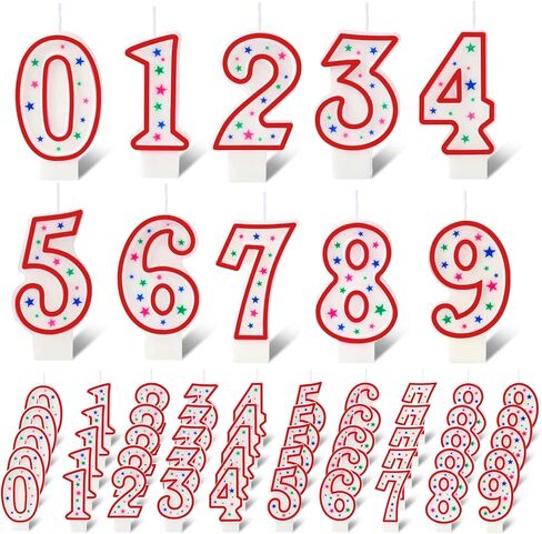 MTLEE 50 Pcs Birthday Number Candles, Polka Dot Colorful Birthday Cake Candles, 0-9 Cake Topper Candle Decoration for Birthday Wedding Anniversary Reunions Celebration Party (Red) in Saudi Arabia