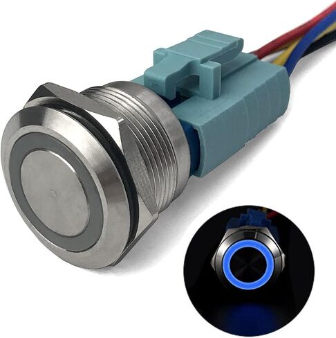 مفتاح ضغط MGI SpeedWare Billet Push Button 22 مم مع مقبس، 3A 12vDC Ring LED (لحظة، أزرق) in Kuwait