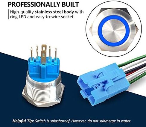 مفتاح ضغط MGI SpeedWare Billet Push Button 22 مم مع مقبس، 3A 12vDC Ring LED (لحظة، أزرق) in Kuwait