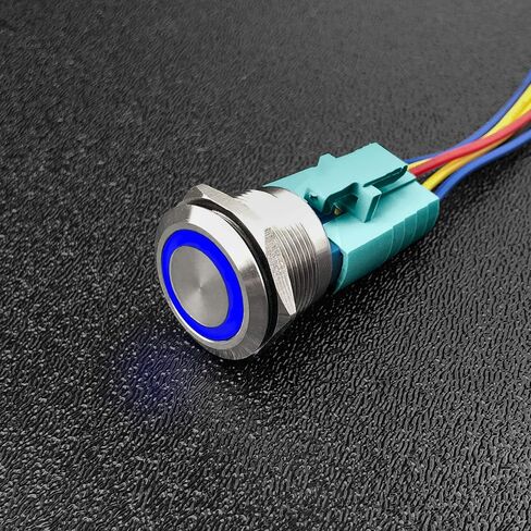 مفتاح ضغط MGI SpeedWare Billet Push Button 22 مم مع مقبس، 3A 12vDC Ring LED (لحظة، أزرق) in Kuwait