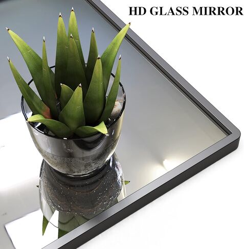 مرآة حمام مقاس 40 × 30 بوصة مع رف تخزين، مرآة مستطيلة حديثة مثبتة على الحائط بإطار من الألومنيوم، مرآة للحمام وغرفة المعيشة وغرفة النوم، باللون الأسود in Kuwait