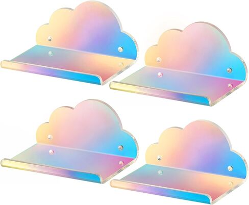 NiHome Extra Large Iridescent Acrylic Floating Shelves, 2 Pack Cloud Shelves - Floating Shelf for Wall, Wall Mountable and Multi-Functional for Home Décor, Bathroom, Kitchen, Bedroom in Saudi Arabia