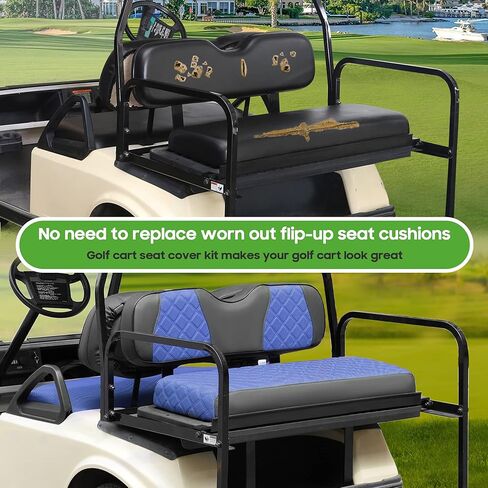 غطاء المقعد الخلفي لعربة الجولف العالمية 10L0L من أجل Yamaha، EZGO، وسادة سيارة النادي - لا تتطلب دباسة/سهل التركيب، مسامي ومريح، غطاء مقعد خلفي بديل من الفينيل لعربة الجولف - أزرق in Kuwait