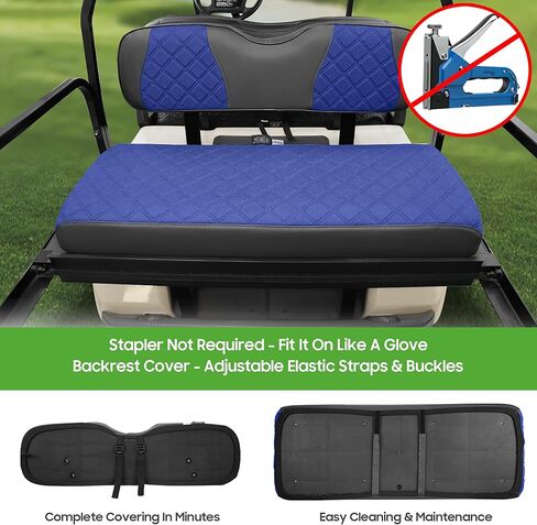 غطاء المقعد الخلفي لعربة الجولف العالمية 10L0L من أجل Yamaha، EZGO، وسادة سيارة النادي - لا تتطلب دباسة/سهل التركيب، مسامي ومريح، غطاء مقعد خلفي بديل من الفينيل لعربة الجولف - أزرق in Kuwait