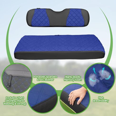 غطاء المقعد الخلفي لعربة الجولف العالمية 10L0L من أجل Yamaha، EZGO، وسادة سيارة النادي - لا تتطلب دباسة/سهل التركيب، مسامي ومريح، غطاء مقعد خلفي بديل من الفينيل لعربة الجولف - أزرق in Kuwait