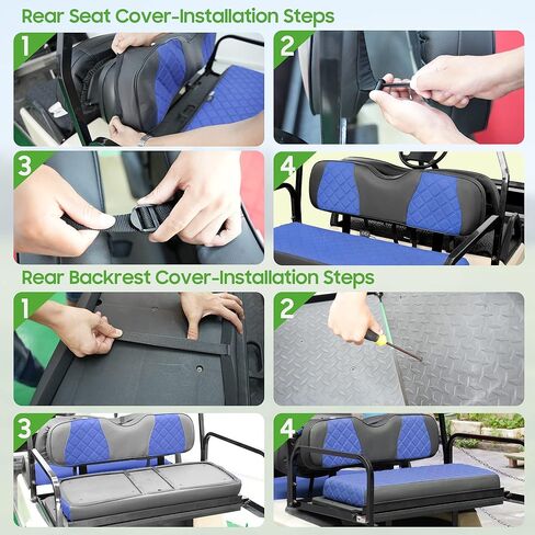 غطاء المقعد الخلفي لعربة الجولف العالمية 10L0L من أجل Yamaha، EZGO، وسادة سيارة النادي - لا تتطلب دباسة/سهل التركيب، مسامي ومريح، غطاء مقعد خلفي بديل من الفينيل لعربة الجولف - أزرق in Kuwait