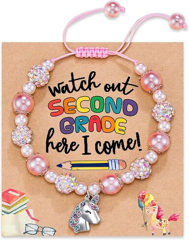 روضة HGDEER ​​/ الأول / الثاني هنا أتيت | سوار اللؤلؤة الوردية يونيكورن للبنات | طول قابل للتعديل من 4-10 بوصات | يونيكورن - يمثل شجاعة الفتاة وجمالها ونقاءها in Kuwait