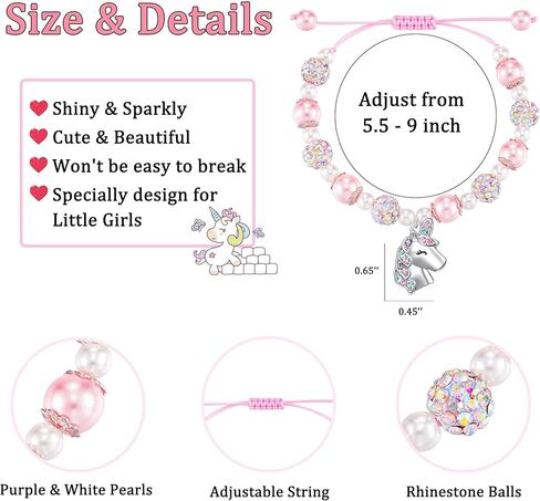 روضة HGDEER ​​/ الأول / الثاني هنا أتيت | سوار اللؤلؤة الوردية يونيكورن للبنات | طول قابل للتعديل من 4-10 بوصات | يونيكورن - يمثل شجاعة الفتاة وجمالها ونقاءها in Kuwait