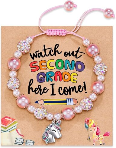 HGDEER Kindergarten/1st/2nd Here I Come | Unicorn Pink Pearl Bracelet for Girls | Adjustable Length from 4-10 inches | Unicorn - Represent the Girl Bravery, Beauty, and Purity in Saudi Arabia
