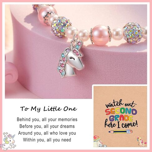 HGDEER Kindergarten/1st/2nd Here I Come | Unicorn Pink Pearl Bracelet for Girls | Adjustable Length from 4-10 inches | Unicorn - Represent the Girl Bravery, Beauty, and Purity in Saudi Arabia