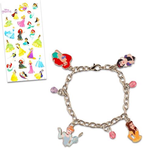 Disney Princess Charm Bracelet for Girls - Bundle with Disney Princess Bracelet comes with Ariel, Cinderella, Belle, & Snow White Charms and More | Disney Bracelet Set in Saudi Arabia