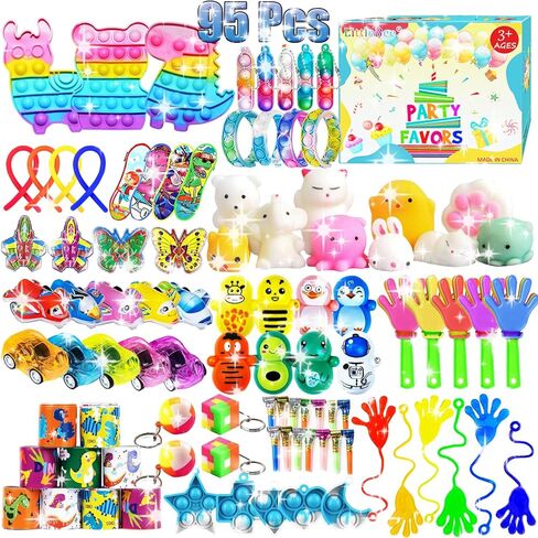 95 Pcs Party Favors for Kids 3-5 4-8-12, Treasure Box Toys for Classroom Prizes, Pinata Filler, Goodie Bag Stuffers, Treasure Chest Carnival Prizes Bulk Birthday Gifts Toys, Pop Fidget Toys Pack in Saudi Arabia